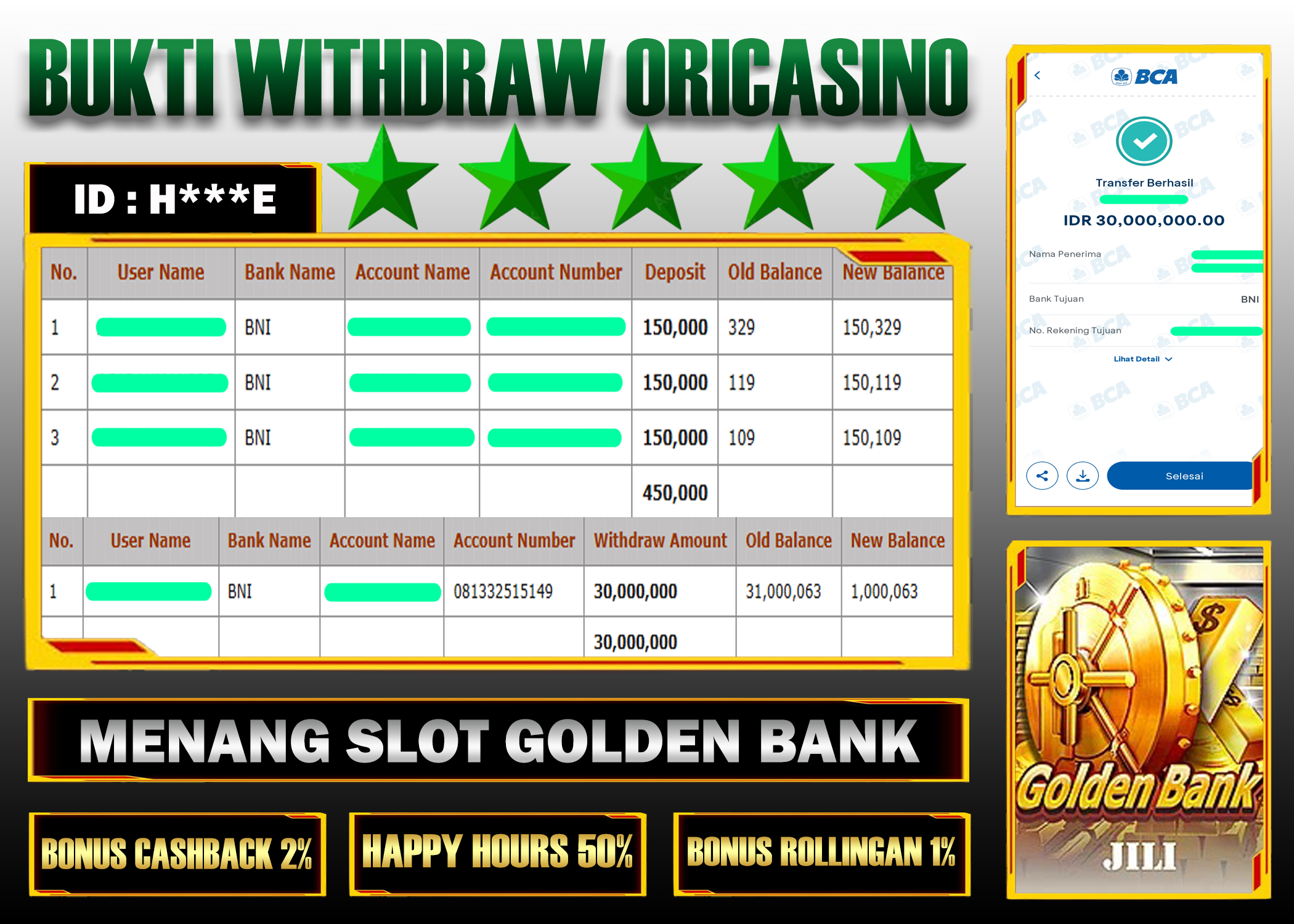 BUKTI KEMENANGAN SLOT GOLDEN BANK PROVIDER JILI